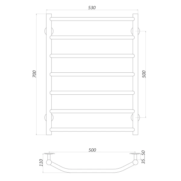 Рушникосушарка UNIO LT W 700-500-7 Драбинка Трапеція вода