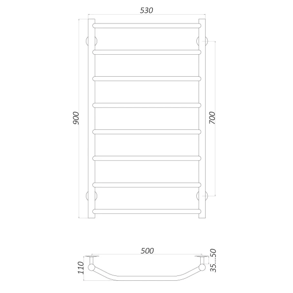 Рушникосушарка UNIO LT W 900-500-8 Драбинка Трапеція вода