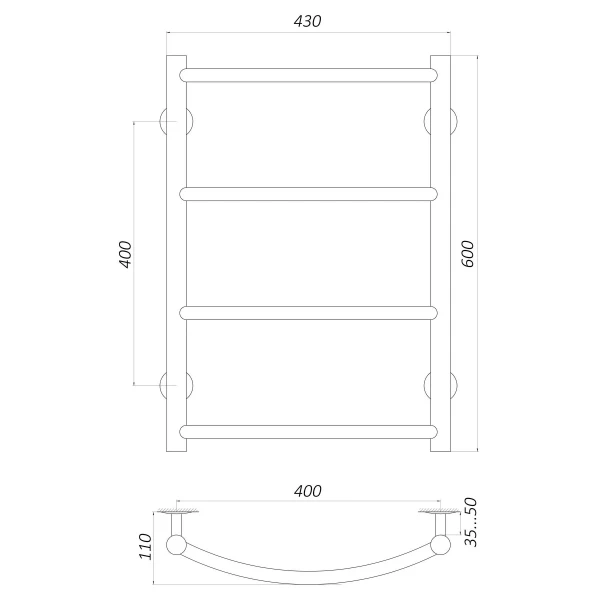 Рушникосушарка UNIO LD W 600-400-4 Драбинка Дуга вода
