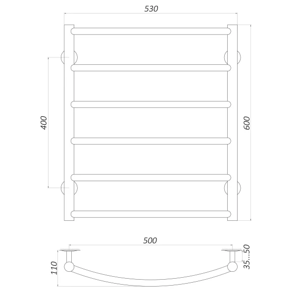 Рушникосушарка UNIO LD W 600-500-6 Драбинка Дуга вода