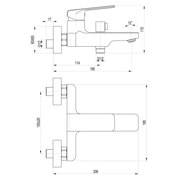 Смеситель для ванны TOPAZ ODISS TO 18101-H52-BL