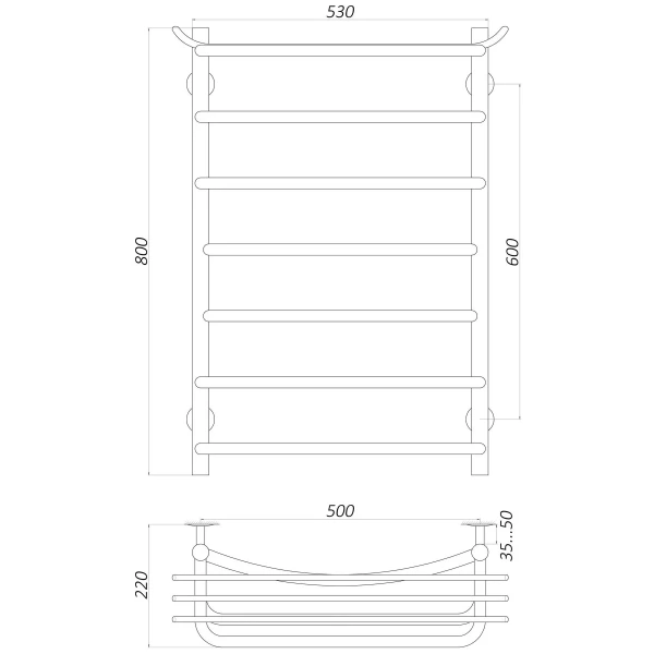 Рушникосушарка UNIO Zp W 800-500-7 Зета з полицею вода