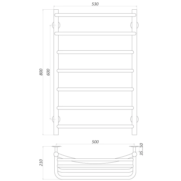 Рушникосушарка UNIO Op W 800-500-7 Олівія з полицею вода