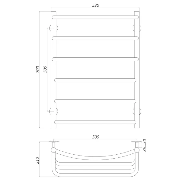 Рушникосушарка UNIO LКD W 700-500-6 Драбинка Каскад Дуга вода