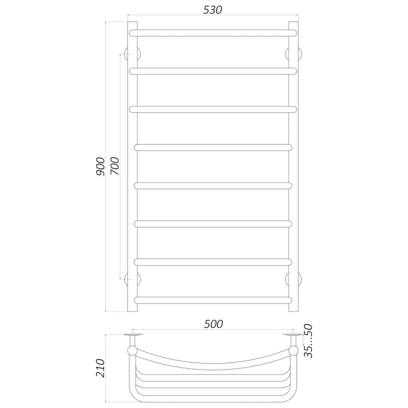 Рушникосушарка UNIO LКD W 900-500-8 Драбинка Каскад Дуга вода