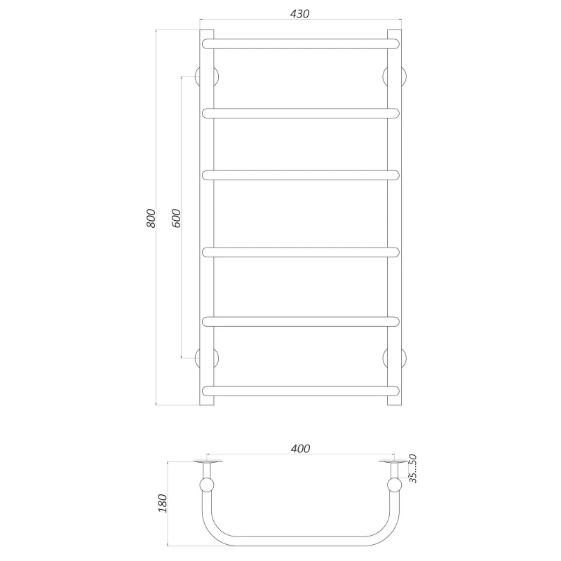 Рушникосушарка UNIO LS W 800-400-6 Драбинка Скоба вода