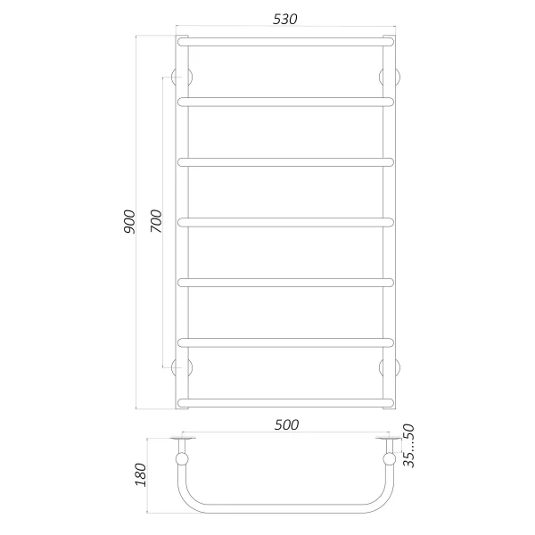 Рушникосушарка UNIO LS W 900-500-7 Драбинка Скоба вода