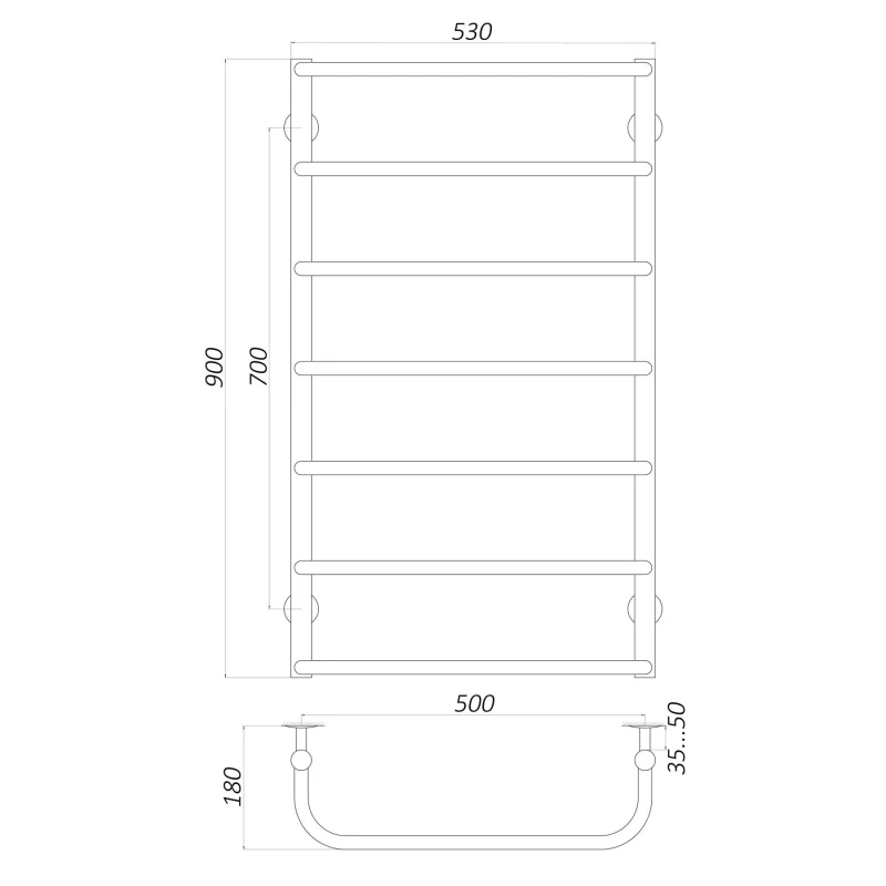 Рушникосушарка UNIO LS W 900-500-7 Драбинка Скоба вода