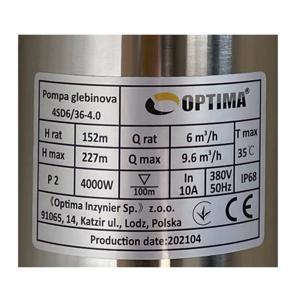 Насос скважинный с повышенной уст-тью к песку OPTIMA 4SD 6/36 4,0 кВт 227м 3-х фазный