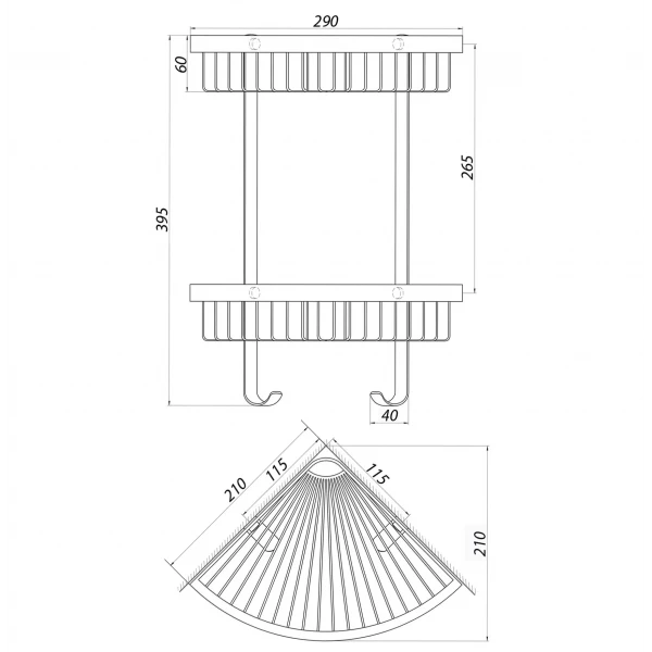Полка подвійна кутова TOPAZ TKB-4115-2-BL