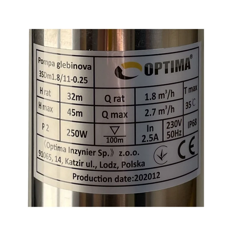 Насос скважинный с пов,уст, к песку 3″ OPTIMA 3SDm1,8/11 0,25 кВт 45м + пульт+кабель 1,5м NEW