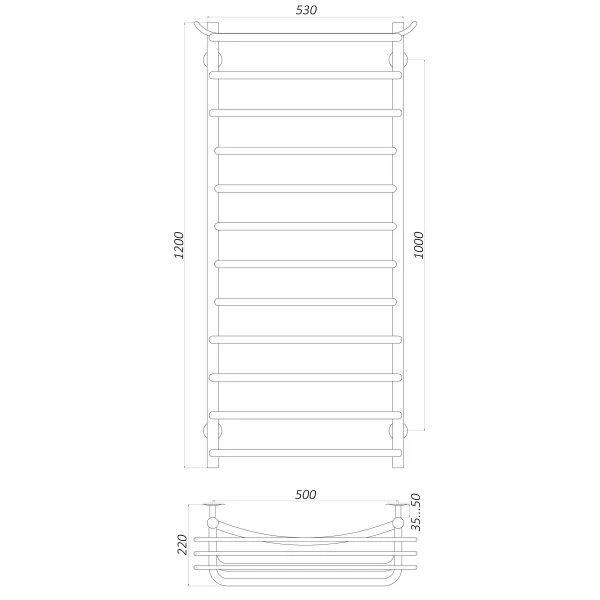 Рушникосушарка UNIO Zp W 1200-500-12 Зета з полицею вода