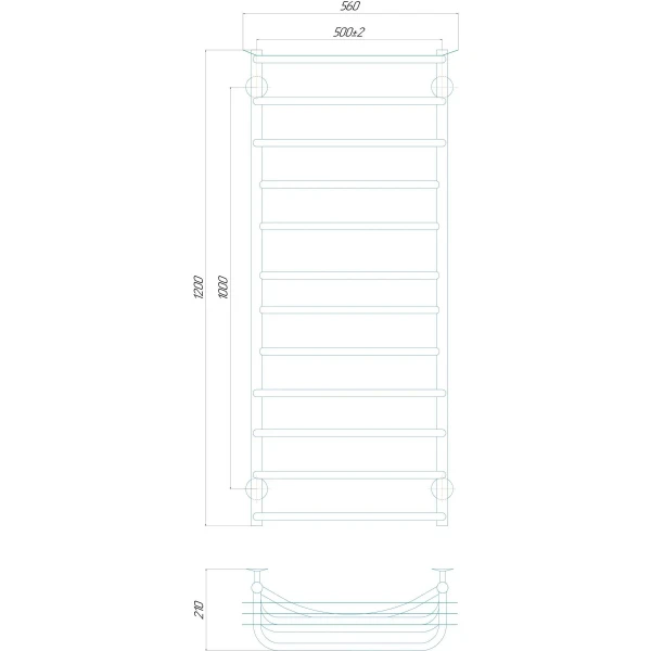 Рушникосушарка UNIO Zp W 1200-500-12 Зета з полицею вода