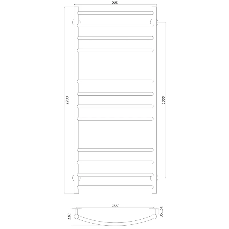 Рушникосушарка UNIO LDE W 1200-500-12 Драбинка Дуга Еліт вода
