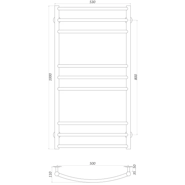 Рушникосушарка UNIO LDE W 1000-500-9 BLK Драбинка Дуга Еліт вода чорна