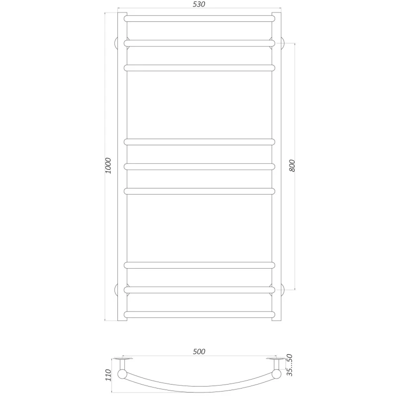 Рушникосушарка UNIO LDE W 1000-500-9 BLK Драбинка Дуга Еліт вода чорна