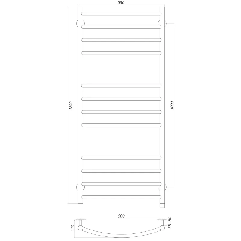 Рушникосушарка UNIO LDE EL 1200-500-12 BLK Драбинка Дуга Еліт електро чорна