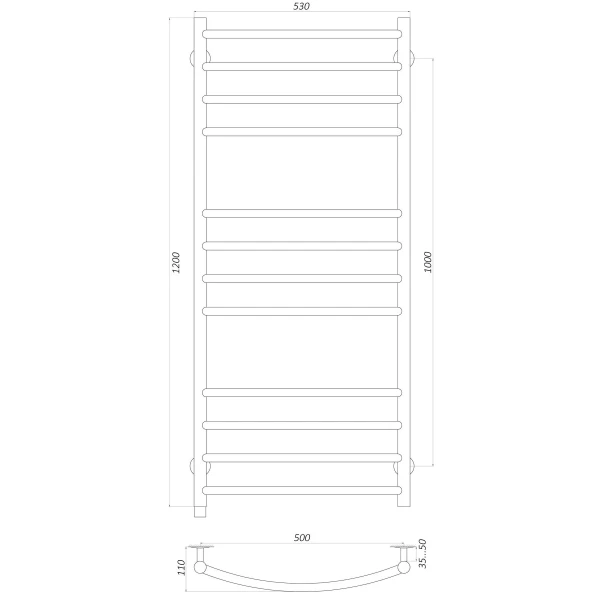 Рушникосушарка UNIO LDE ER 1200-500-12 BLK Драбинка Дуга Еліт електро чорна