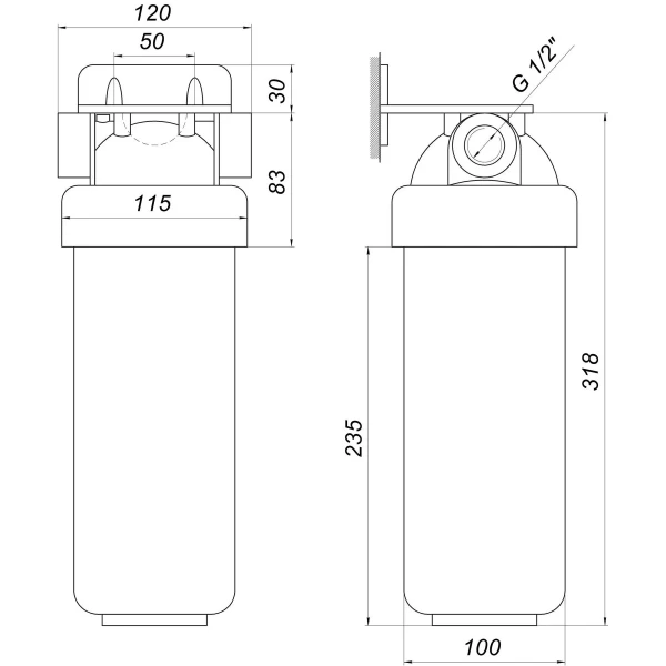Фильтр-колба 2-х комп. БЕЗ картриджа, БЕЗ коробки OasisPro BSL2, 1/2″