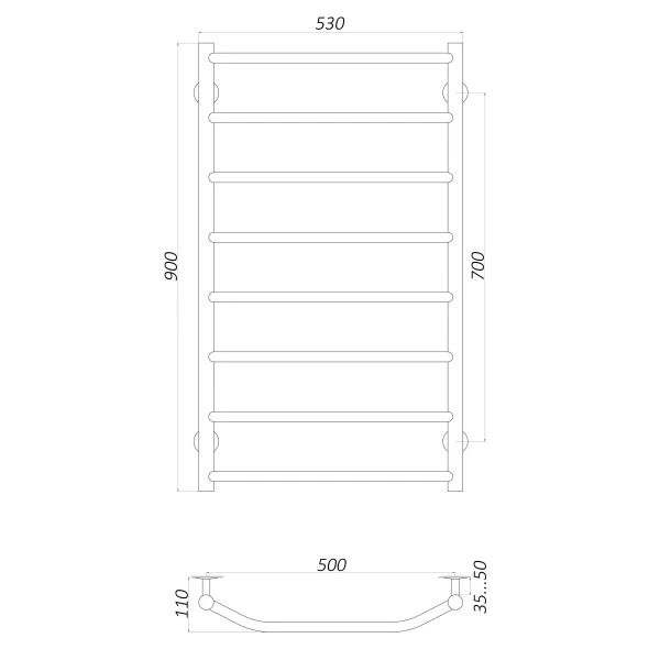 Рушникосушарка UNIO LT ER 900-500-8 Драбинка Трапеція електро