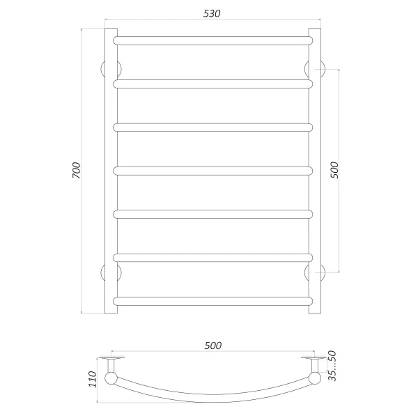 Рушникосушарка UNIO LD W 700-500-7 BLK Драбинка Дуга вода чорна