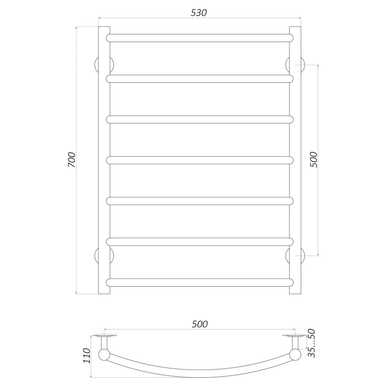 Рушникосушарка UNIO LD W 700-500-7 BLK Драбинка Дуга вода чорна