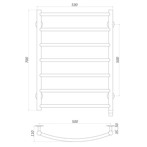 Рушникосушарка UNIO LD ER 700-500-7 BLK Драбинка Дуга електро чорна