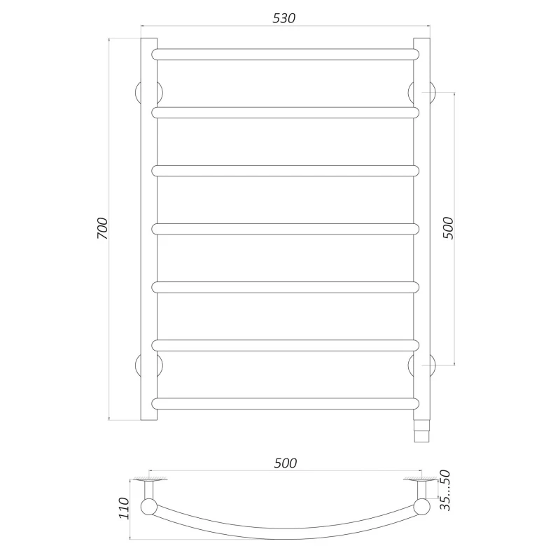 Рушникосушарка UNIO LD ER 700-500-7 BLK Драбинка Дуга електро чорна