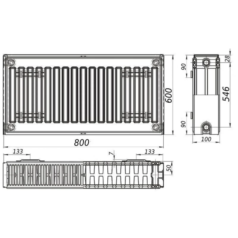 Радіатор сталевий панельний QUEEN THERM 22 бок 600x800