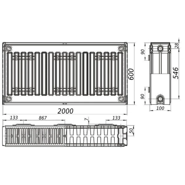Радиатор стальной 22/600х2000 бок QUEEN THERM (KORAD)