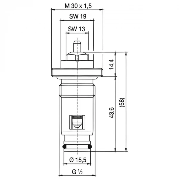 Клапан INNER под термоголовку М30x1,5 панельного радиатора 1/2″Н IIM30 CRISTAL (в трубу)