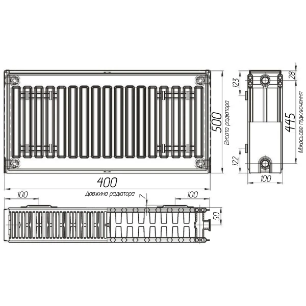 Радіатор сталевий панельний KALITE 22 бок 500x400