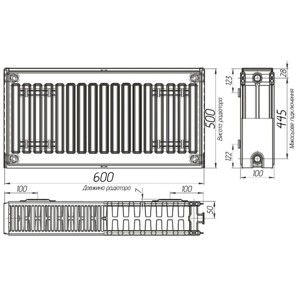 Радіатор сталевий панельний KALITE 22 бок 500x600