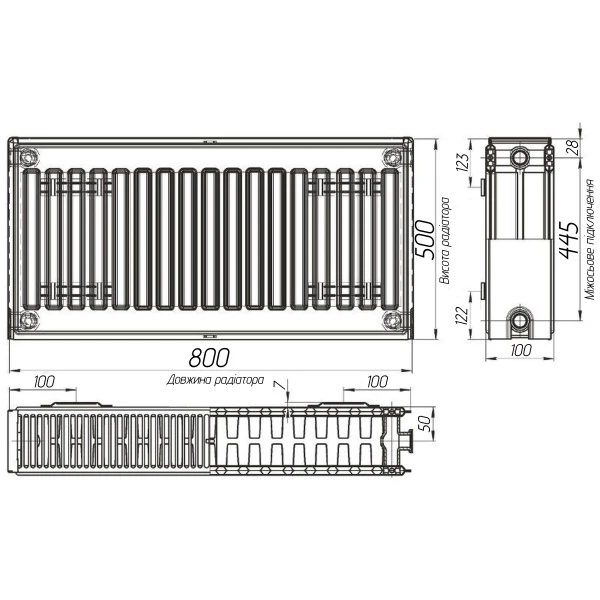Радіатор сталевий панельний KALITE 22 бок 500x800