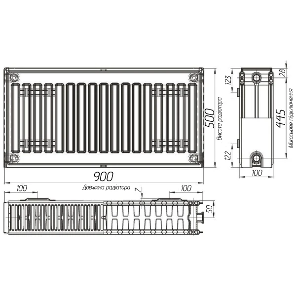 Радіатор сталевий панельний KALITE 22 бок 500x900