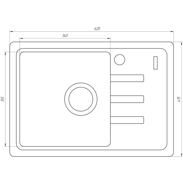 Гранитная мойка Globus Lux MONO графит 620х435мм-А0001