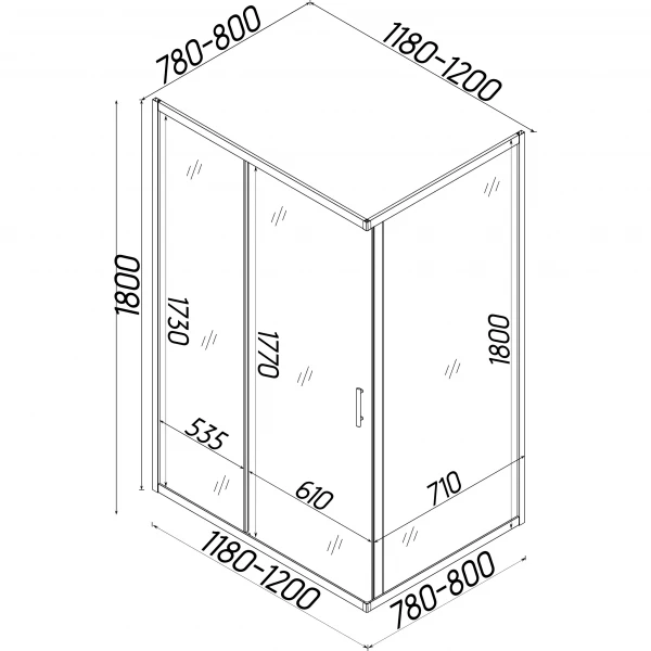 Душова кабіна прямокутна без піддона NISA N120TC (N120T) BRAVO (1уп.)