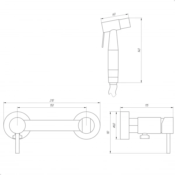 Змішувач гігієнічний Globus Lux ALPEN SBT-6SS-106MIX