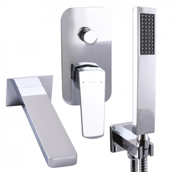 Смеситель для ванны встроенный TOPAZ LEXI TLG 21202-H21 2 выхода, ручная лейка, излив 190 мм