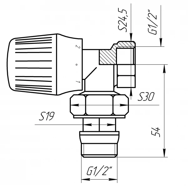 Кран радіаторний кутовий Q PROFESSIONAL 1/2″ NV-QP5005 вентильний з ущільнювачем