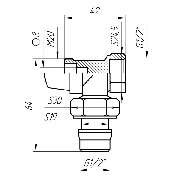 Кран радіаторний кутовий Q PROFESSIONAL 1/2″ NV-QP5017 під термоголовку з ущільнювачем