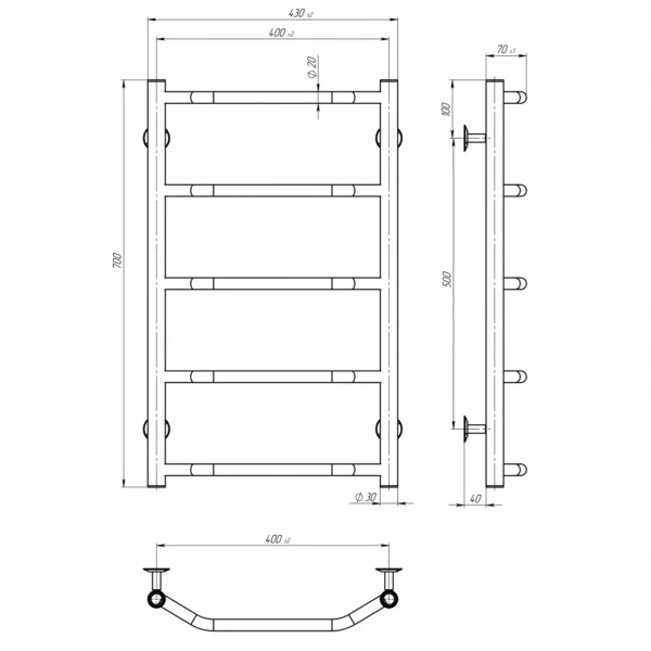 Рушникосушарка UNIO LT EU 700-400-5 Драбинка Трапеція електро