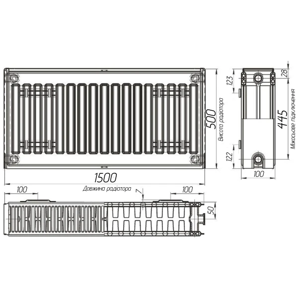 Радіатор сталевий панельний KALITE 22 бок 500х1500