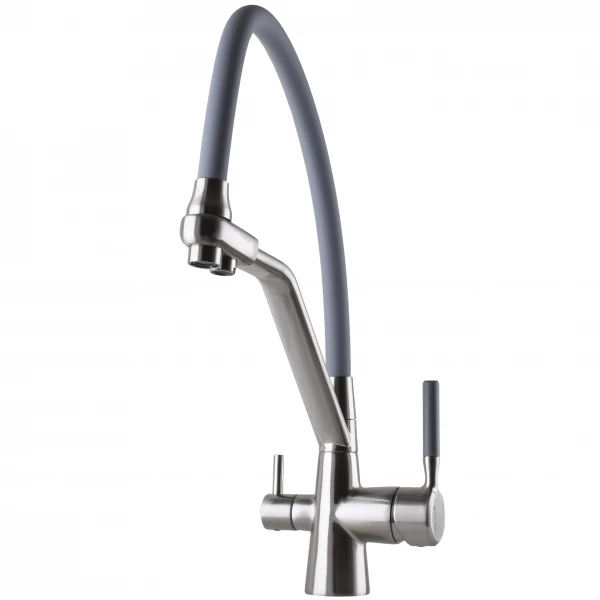 Змішувач для кухні під осмос Globus Lux GLLR-0800-08-02 гофрований на гайці латунь,Сталь-Сірий