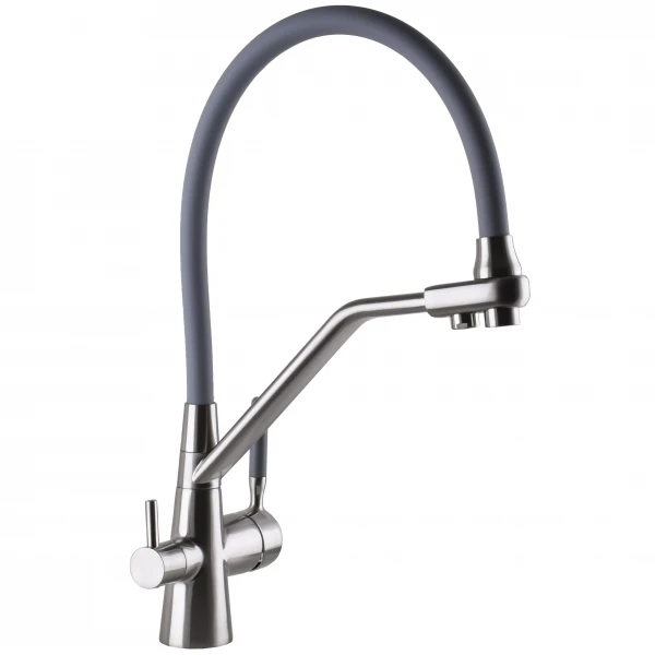 Змішувач для кухні під осмос Globus Lux GLLR-0800-08-02 гофрований на гайці латунь,Сталь-Сірий