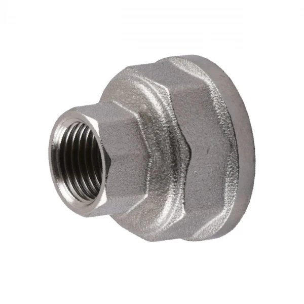 Муфта редукционная 1 1/2″х 3/4″ВВ никелированная восьмигранная А0336А(нк)