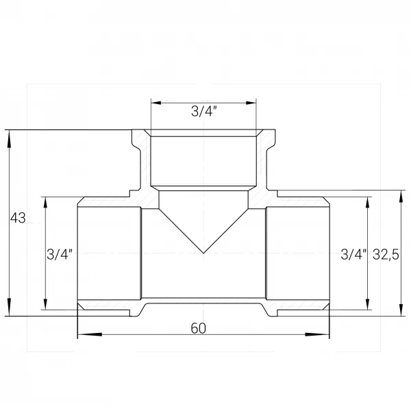 Тройник 3/4″НВН никелированный А0253А(нк)