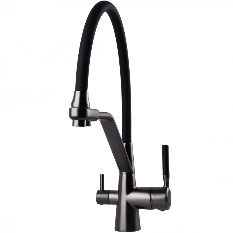 Змішувач для кухні під осмос Globus Lux GLLR-0800-11-01 гофрований на гайці латунь, Графіт-Чорн