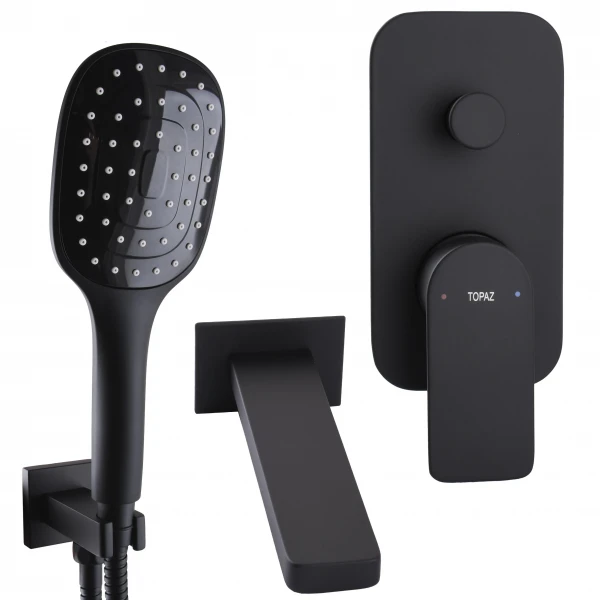 Смеситель для ванны встроенный TOPAZ SARDINIA TSG 08202-V-H20-BL 2 выхода, излив 190 мм, Черный