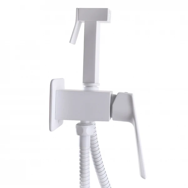 Змішувач гігієнічний TOPAZ LEXI TL 21106-H57-W моноблок вбудований, стоп-лійка латунь Білий глянець